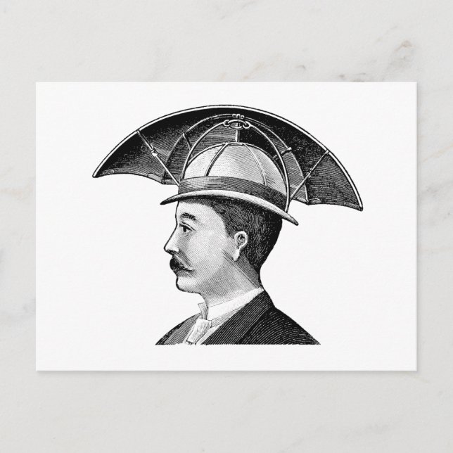 Vintage Umbrella Hat Steampunk Invention Postcard (Front)