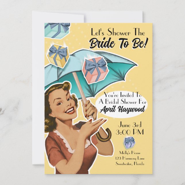 Vintage Umbrella Style Shower Party Invite-Yellow Invitation (Front)
