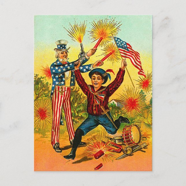 Vintage Uncle Sam Fireworks Postcard (Front)