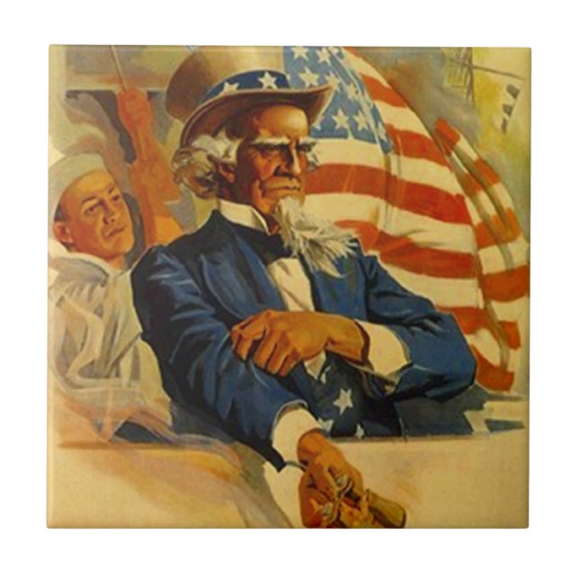 Vintage Uncle Sam Navy midshipman Patriotic Tile (Front)