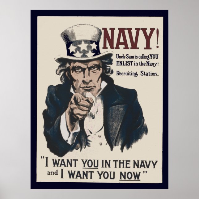 Vintage Uncle Sam Navy WW1 Recruiting Poster (Front)