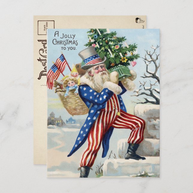 Vintage Uncle Sam Santa Christmas Postcard (Front/Back)