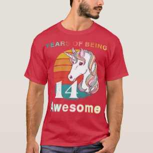 Vintage Unicorn 14 Year Of Being Awesome 14th Birt T-Shirt