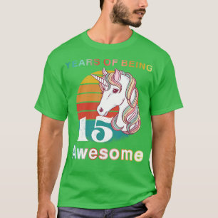 Vintage Unicorn 15 Year Of Being Awesome 15th Birt T-Shirt