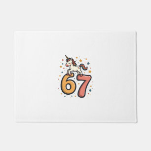 Vintage Unicorn 67 Birthday Party Rainbow Dabbing  Doormat
