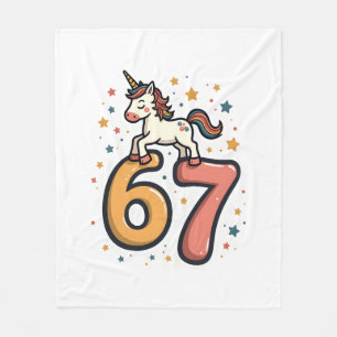 Vintage Unicorn 67 Birthday Party Rainbow Dabbing  Fleece Blanket