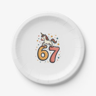 Vintage Unicorn 67 Birthday Party Rainbow Dabbing Paper Plate