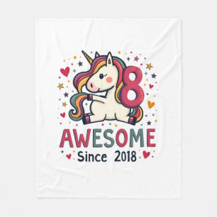 Vintage Unicorn 8 Awesome Since 2018 Rainbow 8th B Fleece Blanket