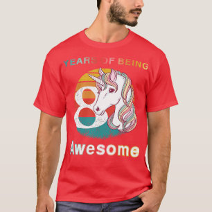 Vintage Unicorn 8 Year Of Being Awesome 8th Birthd T-Shirt