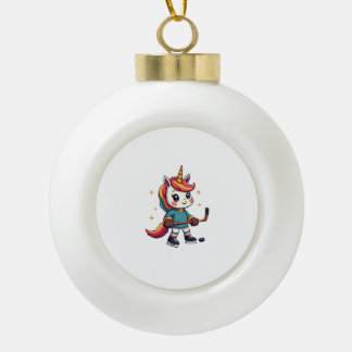 Vintage Unicorn Hockey Cartoon Cute Rainbow Ice Sk Ceramic Ball Christmas Ornament