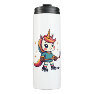 Vintage Unicorn Hockey Cartoon Cute Rainbow Ice Sk Thermal Tumbler