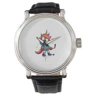 Vintage Unicorn Hockey Cartoon Cute Rainbow Ice Sk Watch