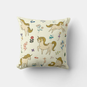 Vintage unicorn in forest flowers colour illustrat cushion