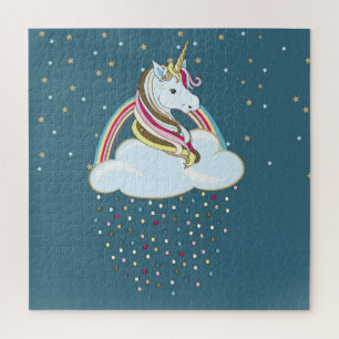 Vintage Unicorn: Rainbow Clouds Illustration Jigsaw Puzzle