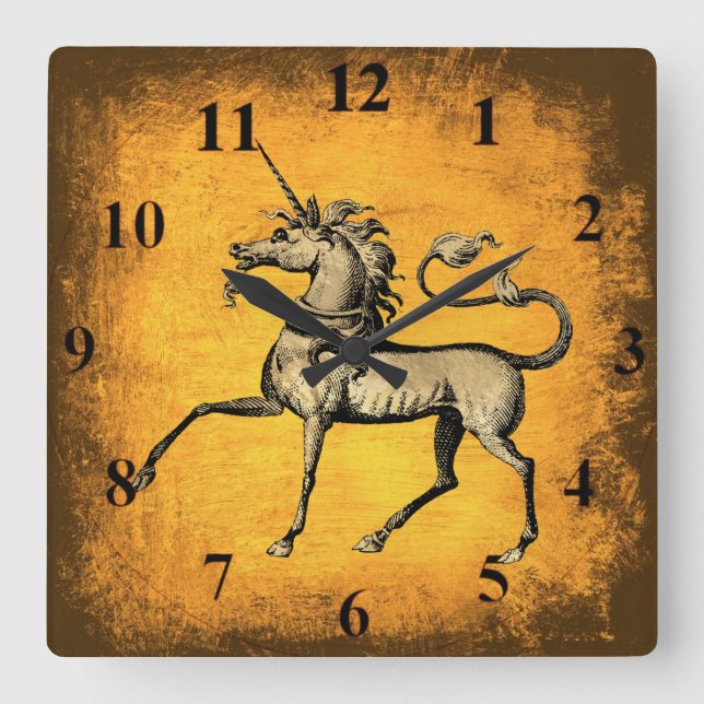 Vintage Unicorn Square Wall Clock (Front)