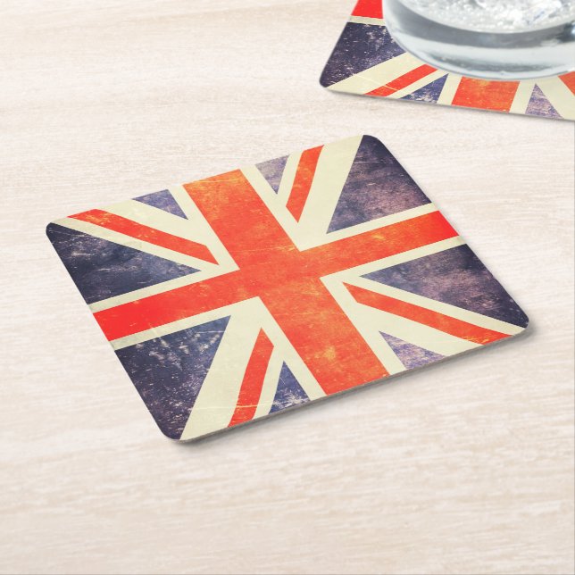 Vintage Union Jack flag Square Paper Coaster (Angled)