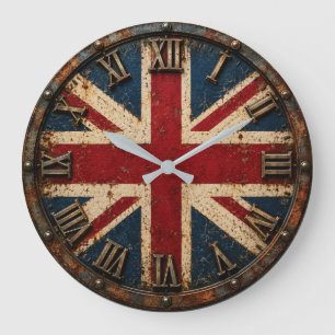 Vintage Union Jack Rustic British Flag UK Home Large Clock