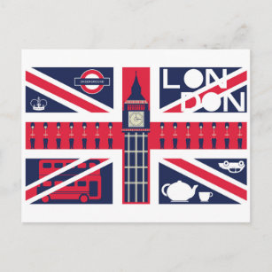 Vintage Union Jack UK Flag with London Decoration Postcard