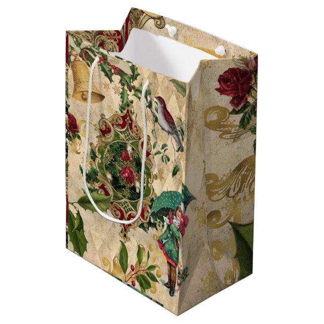 Vintage Unique Christmas Gift Bag (Front Angled)