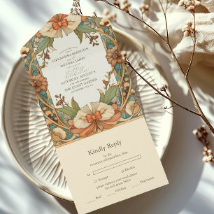 Vintage Unique Floral Art Nouveau Wedding  All In One Invitation