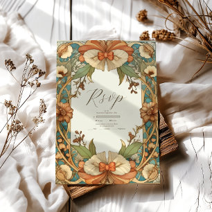 Vintage Unique Floral Art Nouveau Wedding  RSVP Card