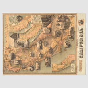 Vintage Unique Restored California Map, Decoupage Tissue Paper