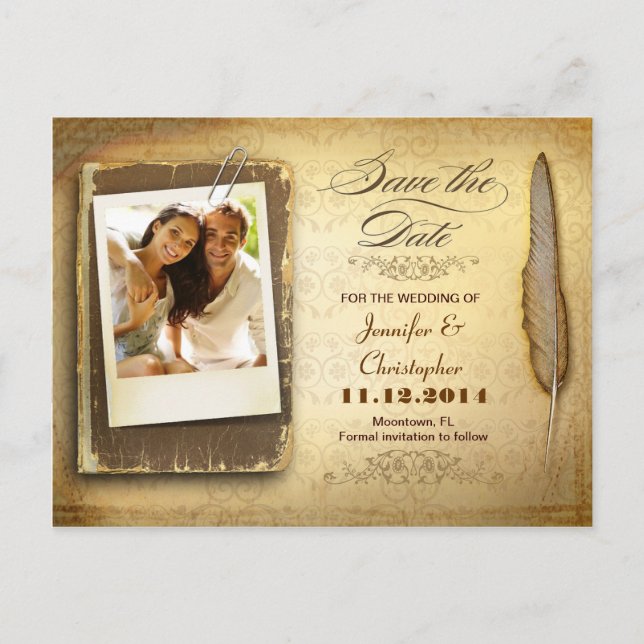 vintage unique save the date photo postcards cards (Front)