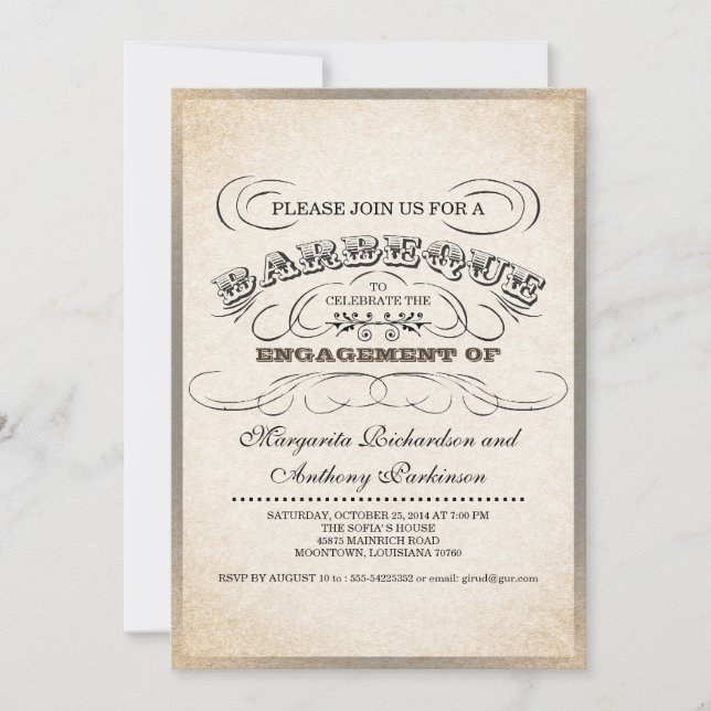 vintage unique typography barbecue invitations (Front)
