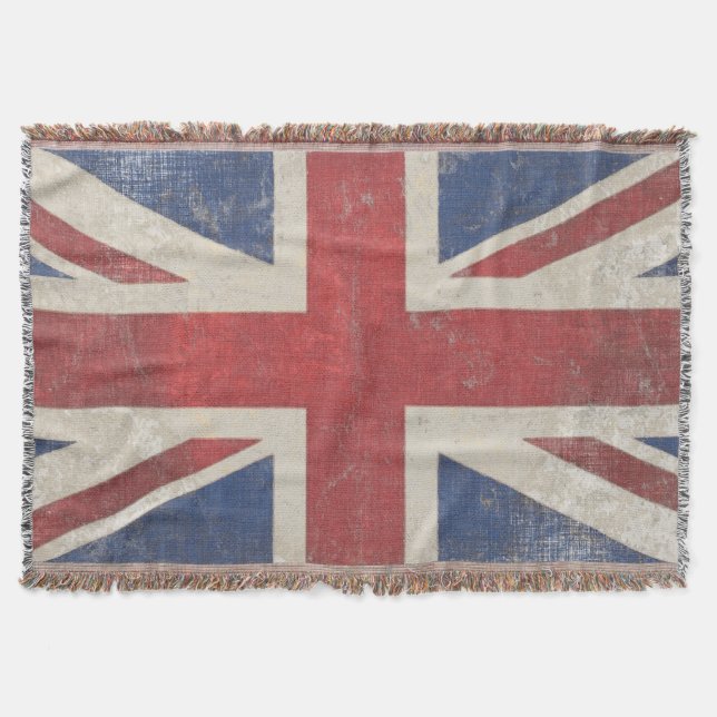 Vintage United Kingdom Union Jack Flag Throw Blanket (Front)