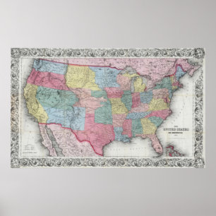Vintage United States Map (1853) Poster