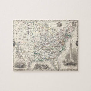 Vintage United States Map by Tallis and Rapkin Jigsaw Puzzle