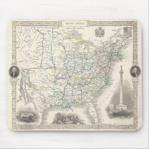 Vintage United States Map by Tallis and Rapkin Mouse Pad