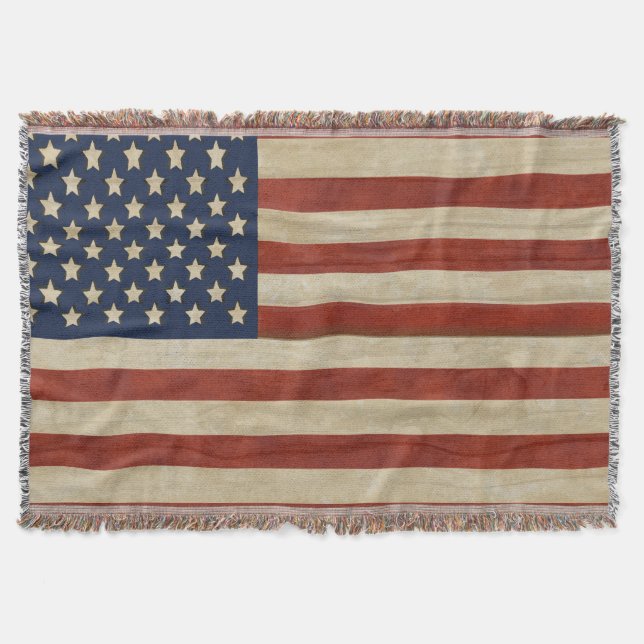 Vintage United States of America Flag Throw Blanket (Front)