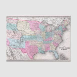 Vintage United States of America Map (1857) Tissue Paper