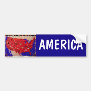Vintage United States of America Travel Bureau Map Bumper Sticker