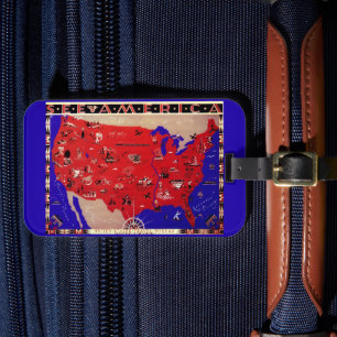 Vintage United States of America Travel Bureau Map Luggage Tag