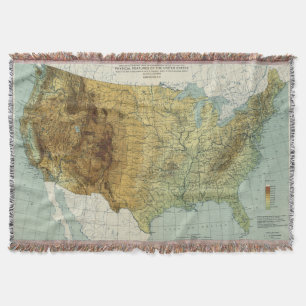 Vintage United States Physical Features Map (1915) Throw Blanket