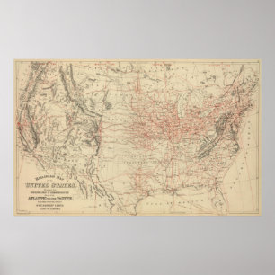 Vintage United States Railroad Map (1886) Poster