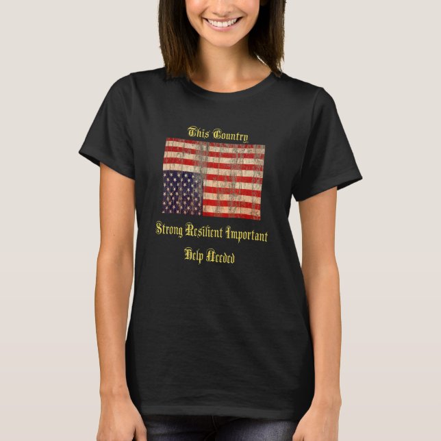 Vintage Upside Down American Flag Distressed T-Shirt (Front)