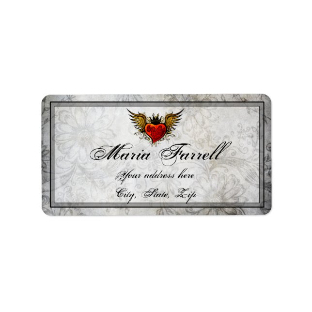 Vintage Urban Tattoo Winged Heart Address Label (Front)