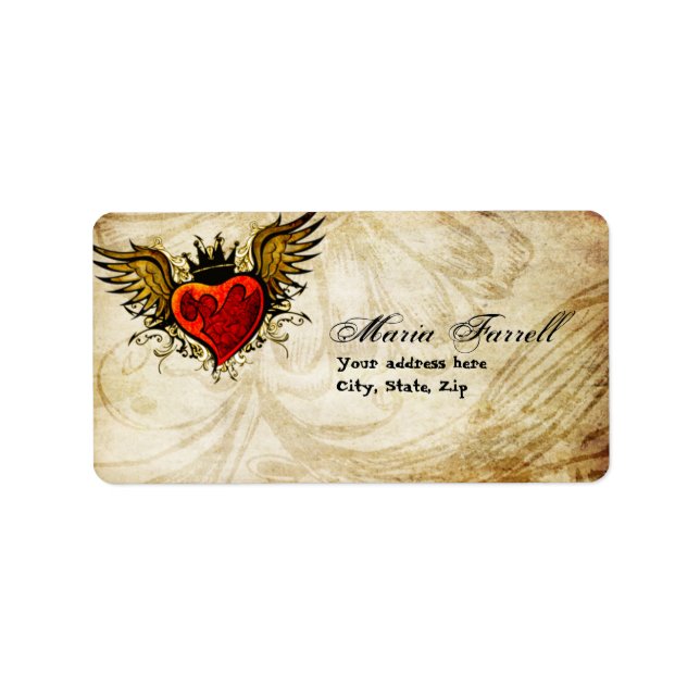 Vintage Urban Tattoo Winged Heart Address Label (Front)