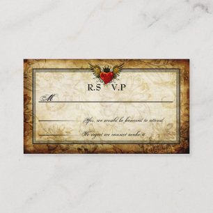 Vintage Urban Tattoo Winged Heart RSVP Cards