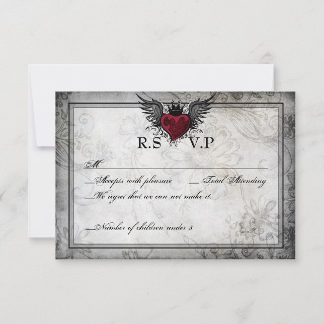Vintage Urban Tattoo Winged Heart RSVP Cards (Front)