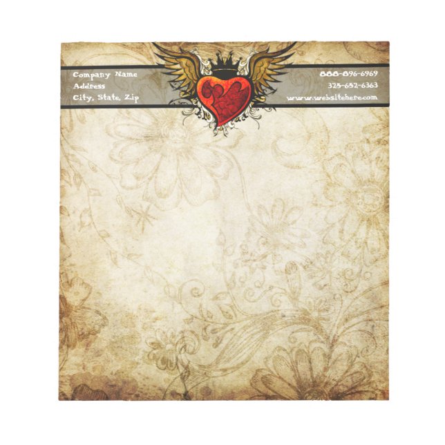 Vintage Urban Vinged Tattoo Heart Notepad (Front)