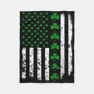 Vintage Us A Flag, St Patricks Day Lucky Shamrock Fleece Blanket