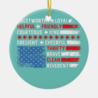 Vintage US America Flag Scouting Law Happy 4th of Ceramic Tree Decoration