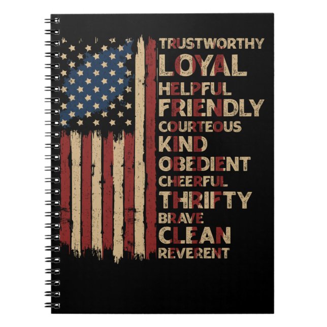Vintage US America Flag Scouting Scout Law Notebook (Front)