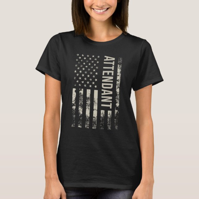 Vintage US American Flag Attendant T-Shirt (Front)