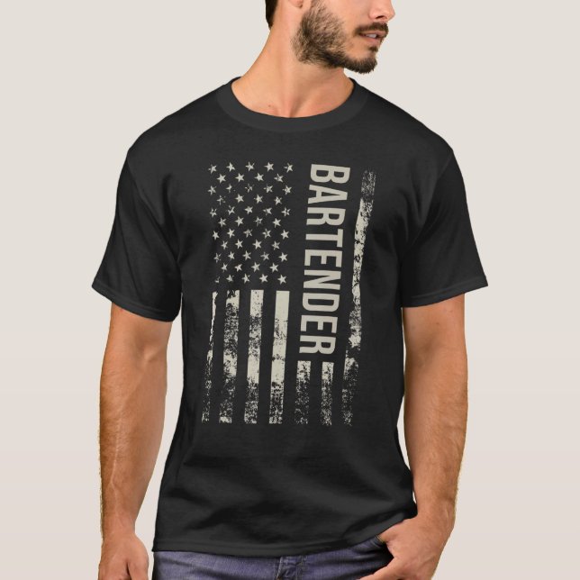 Vintage US American Flag Bartender T-Shirt (Front)