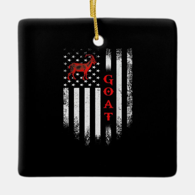 Vintage US American Flag Goat Ceramic Ornament (Front)